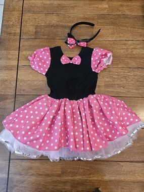 Kids Pink Polka Dot Minnie-Style Costume Dress with Headband Size 4t/5t